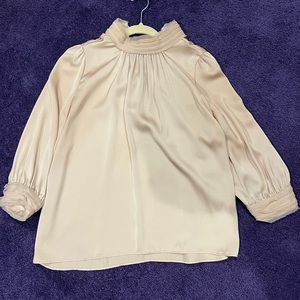 Zara high neck, beige silk shirt. Beautiful detailing on sleeves. Size Small
